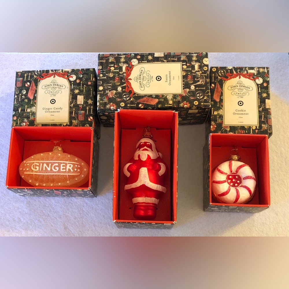 John Derian for Target Christmas Ornament Trio 
Santa, Ginger Candy & Cookie
